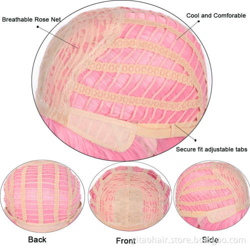 Pastel Wavy Wig Women's Short Bob Light Pink Wig Curly Wavy Shoulder Length Pastel Bob Synthetic Cosplay Wigs for Girl